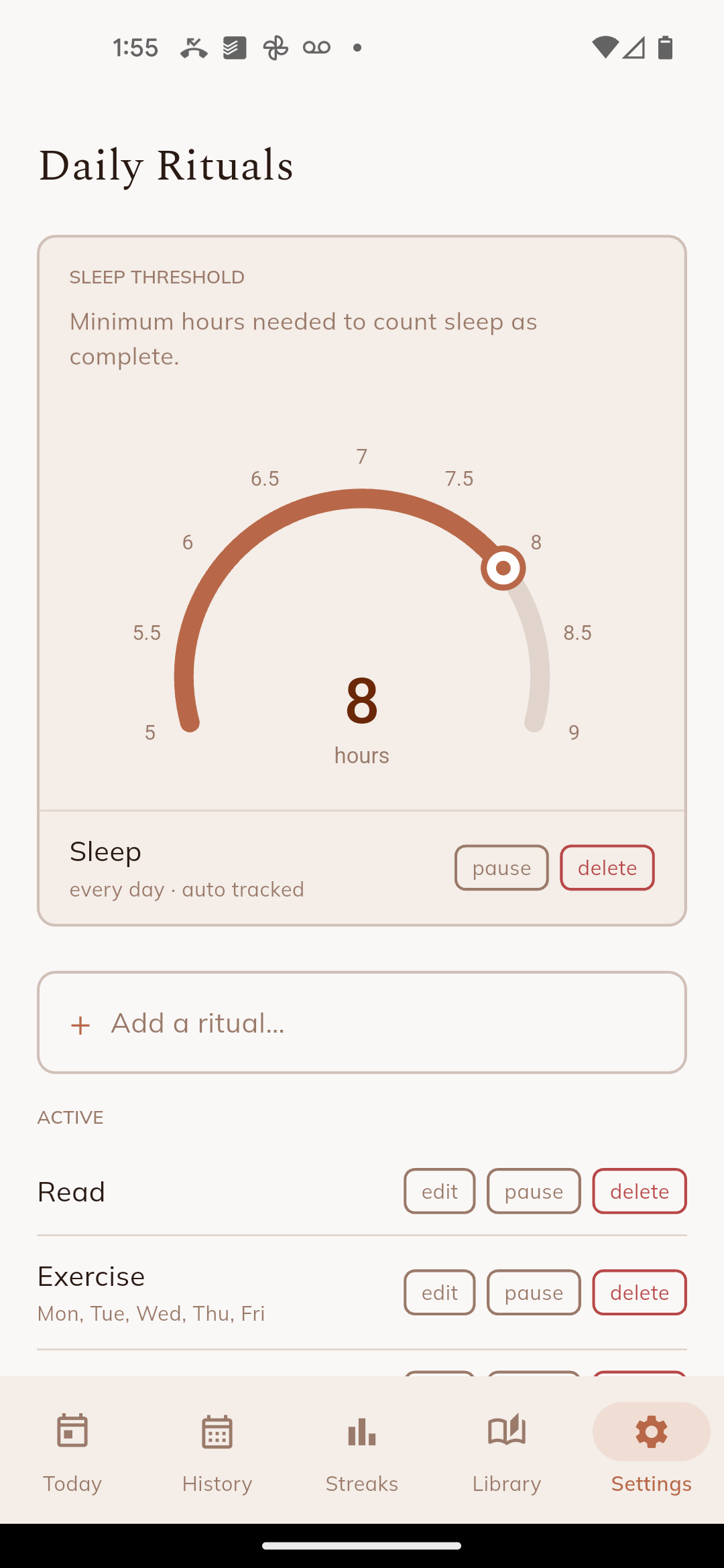 Settings screen